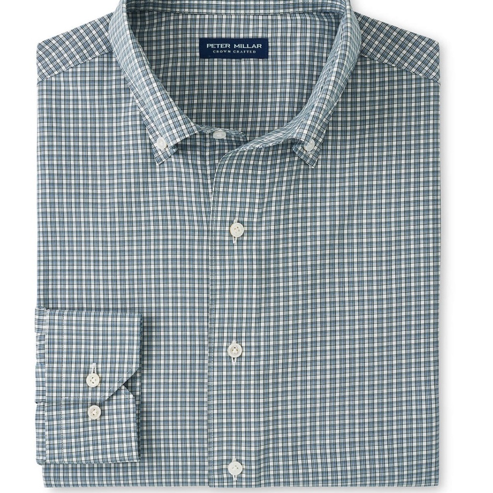 Peter Millar Men's Lacinato Cheviot Performance Poplin Sport Shirt LARGE